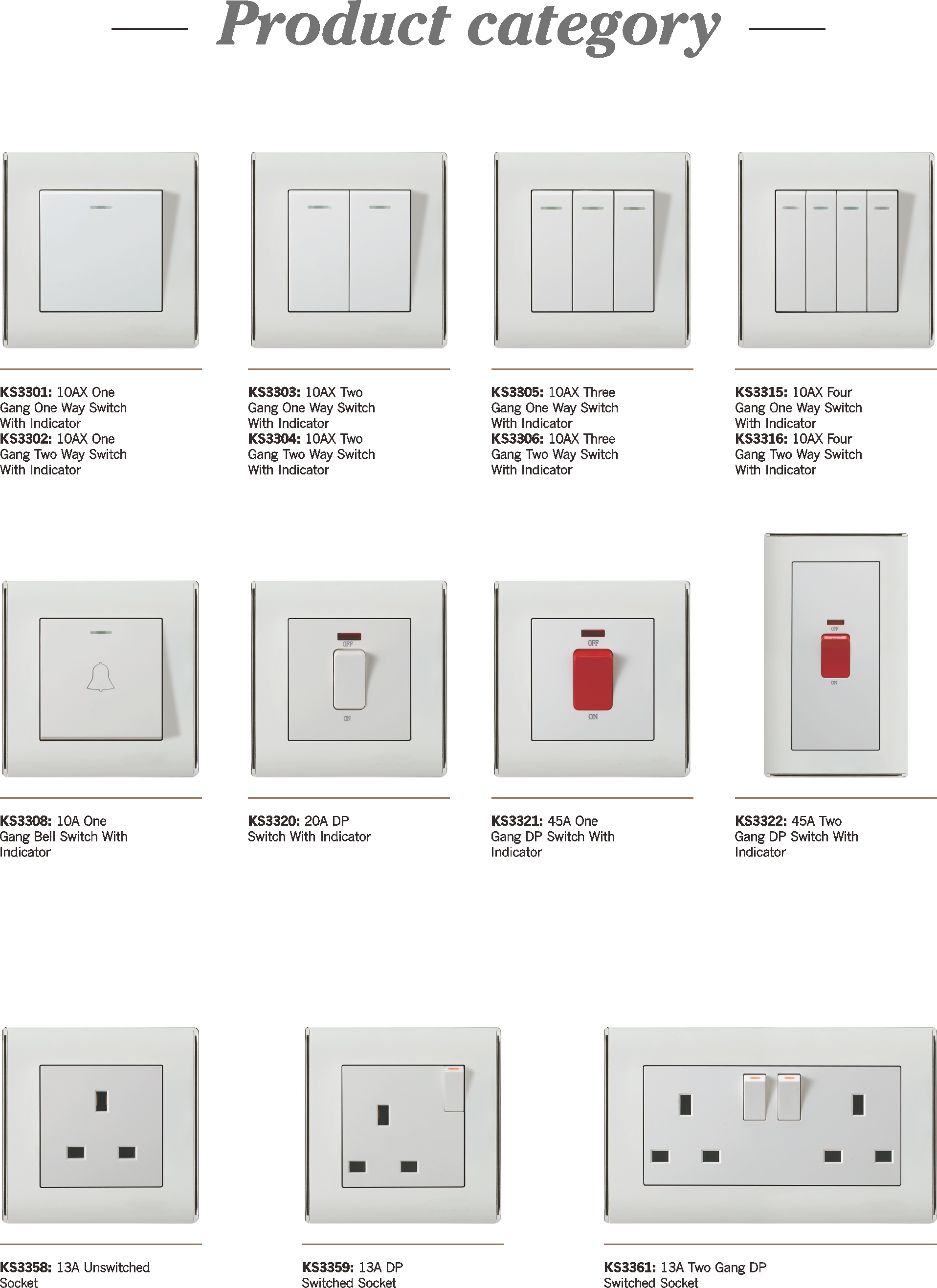 PEONY SERIES UK Style Wall Switch & Socket Peony BS1363 Frameless Wall Socket With Switch Peony Series British Standard Light Switch Peony UK 1/2 Gang 13A Switched Socket Peony Decorative UK Wall Outlet With USB Type C